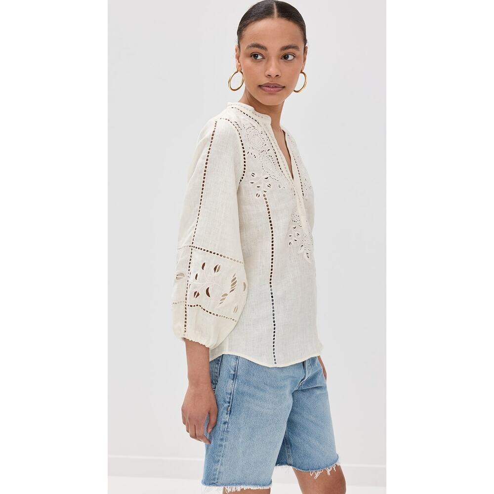 Figue Rylie Linen Floral Lace Cutouts Creamy White Top XS - Picture 6 of 11